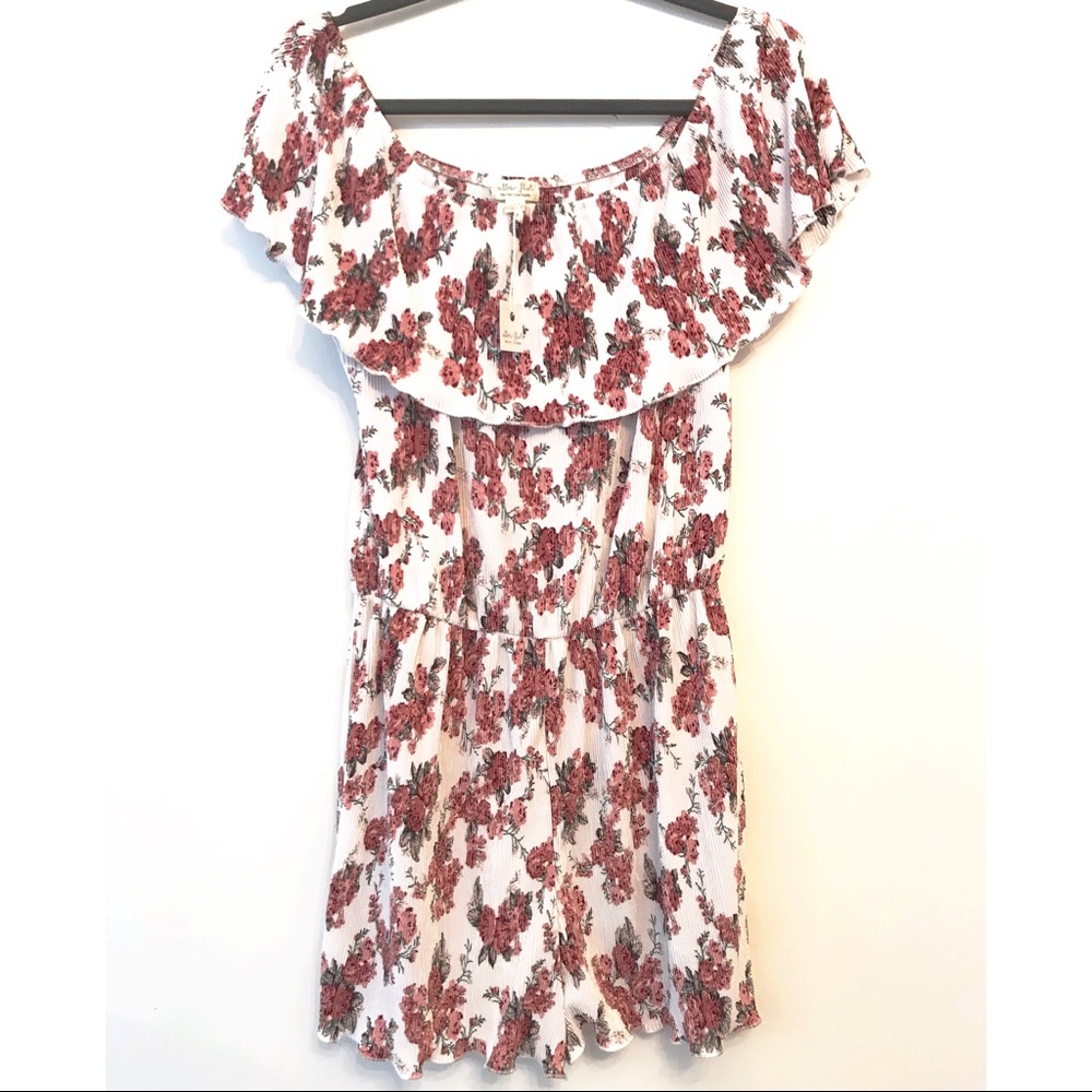 Floral Off Shoulder Pleated Romper